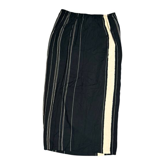 1990s Vintage Wrap Midi Skirt Abstract Striped Print Size Small Black Off White - Picture 3 of 9